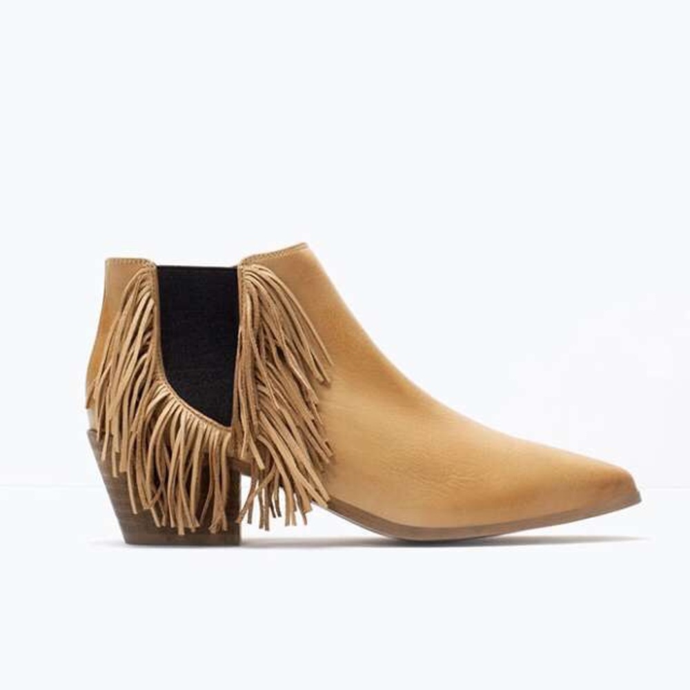 Zara real leather fringe booties